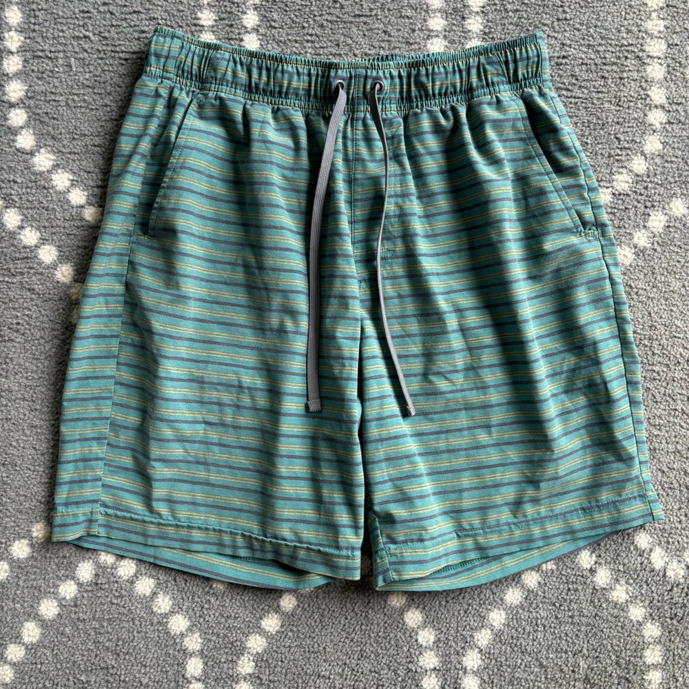Prana - Blue and Green Striped Board Swim Shorts